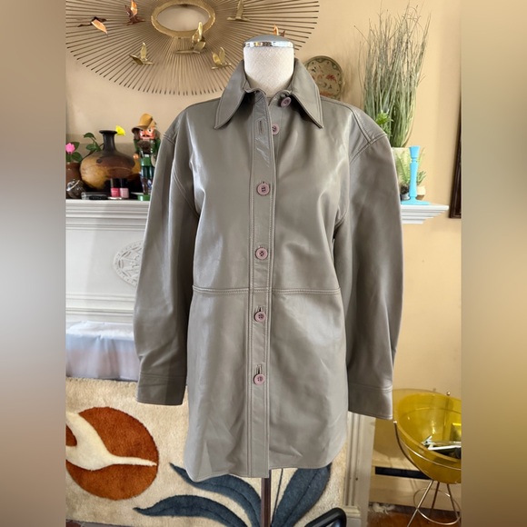 Quince 100% Leather Shirt Jacket in Mushroom size XS - Picture 6 of 13